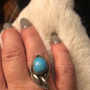 Native American hand made Turquoise Ring marked 925. Sterling Silver.  Size 8.